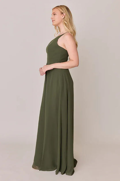 Affordable Fitted A-line One Shoulder Sleeveless Backless Ankle-Length Bridesmaid Dress