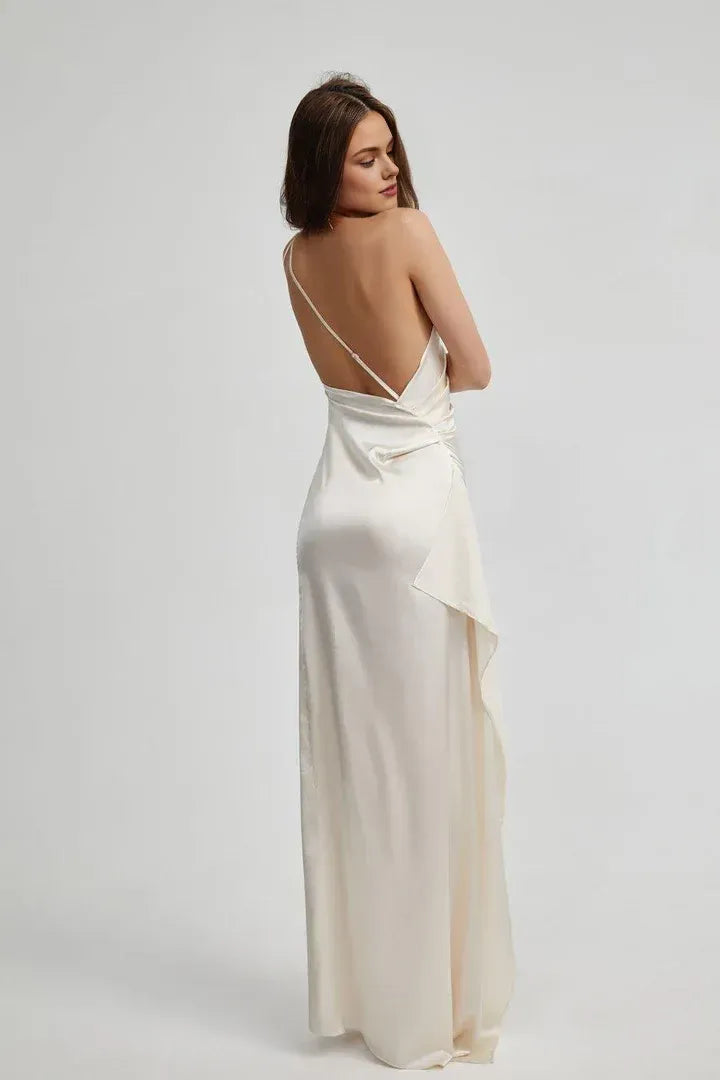 Affordable Fitted One Shoulder Sleeveless Satin Floor-Length Prom Dress