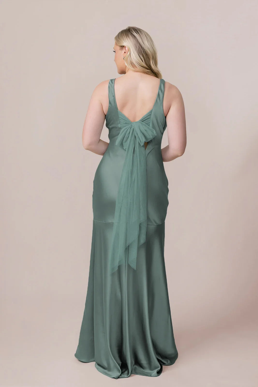 Affordable Mermaid Scoop Neck Sleeveless Satin Floor-Length Prom Dress