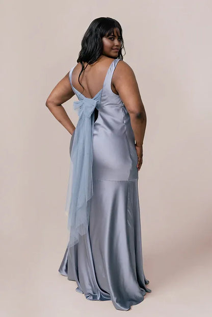 Affordable Mermaid Scoop Neck Sleeveless Satin Floor-Length Plus Size Prom Dress