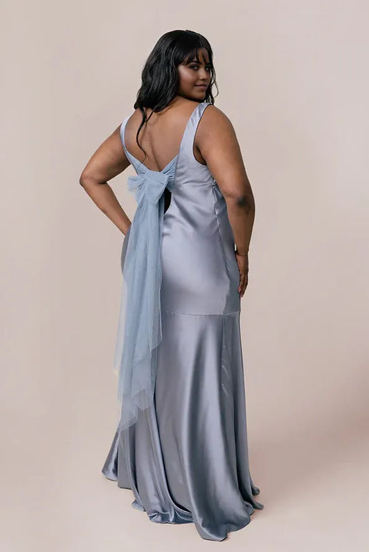 Affordable Mermaid Scoop Neck Sleeveless Satin Floor-Length Plus Size Prom Dress