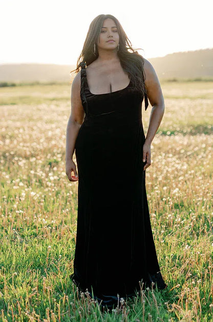 Affordable Mermaid Scoop Neck Sleeveless Velvet Floor-Length Plus Size Prom Dress