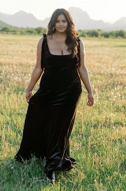 Affordable Mermaid Scoop Neck Sleeveless Velvet Floor-Length Plus Size Prom Dress