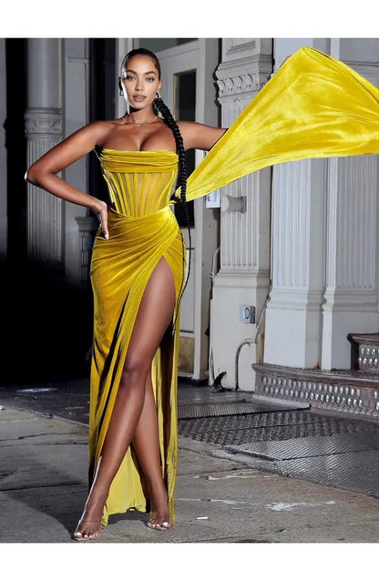 Affordable Mermaid Strapless Sleeveless Velvet Floor-Length Prom Dress
