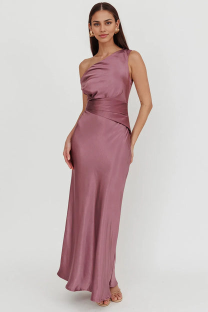 Affordable Sheath/Column One Shoulder Sleeveless Backless Floor-Length Prom Dress