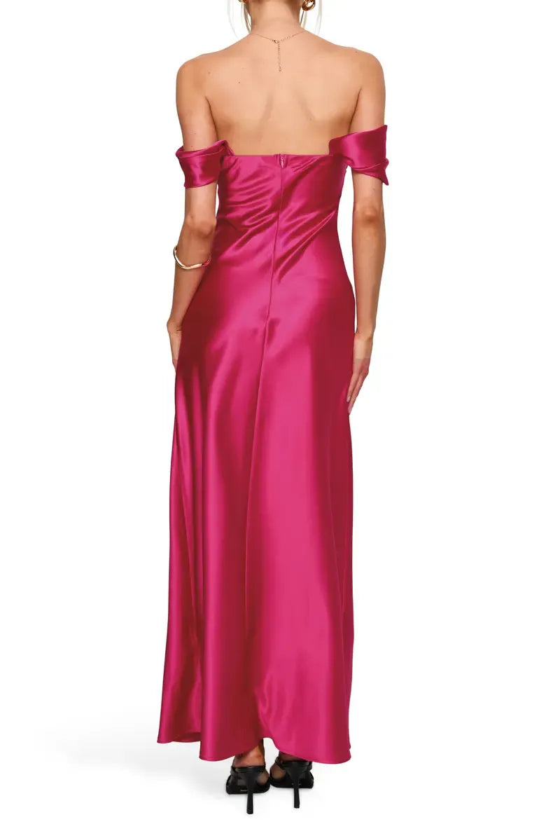 Affordable Sheath Off the Shoulder Sleeveless Satin Floor-Length Prom Dress