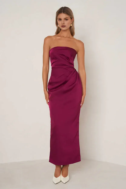 Affordable Sheath Strapless Sleeveless Satin Ankle-Length Prom Dress