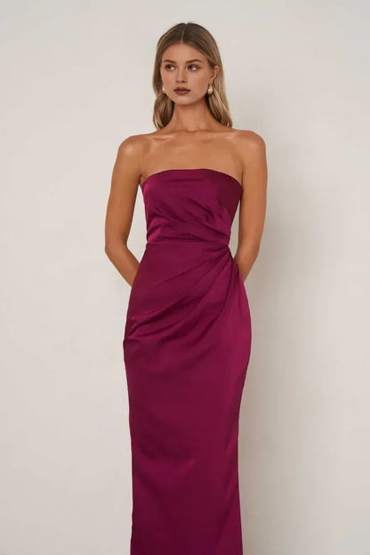 Affordable Sheath Strapless Sleeveless Satin Ankle-Length Prom Dress