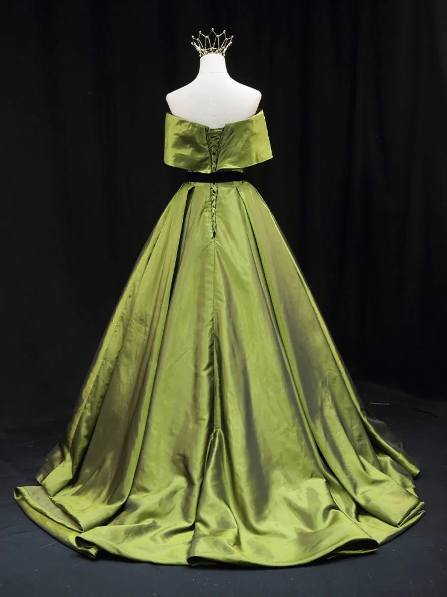 A line V Neck Simple Satin Off-the-Shoulder Prom Dress Sleeveless