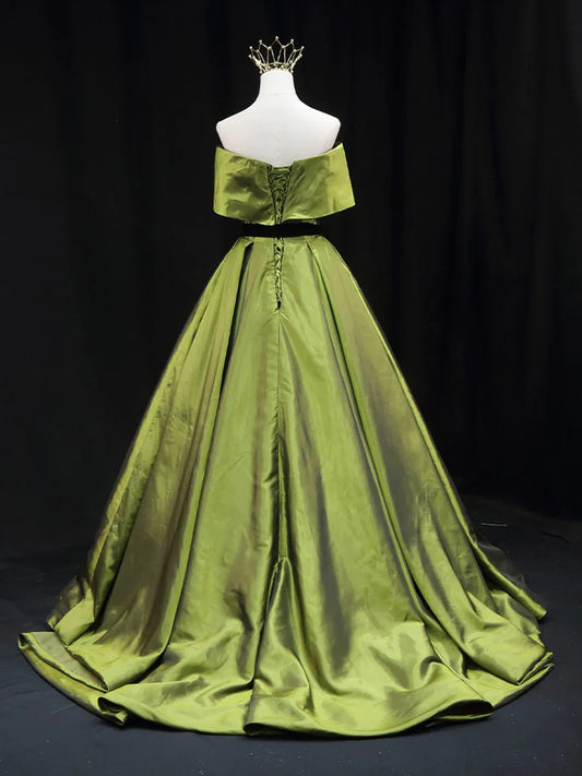 A line V Neck Simple Satin Off-the-Shoulder Prom Dress Sleeveless