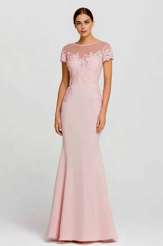 Alluring Mermaid/Trumpet Boat Neck Short Sleeve Lace Up Floor-Length Prom Dress