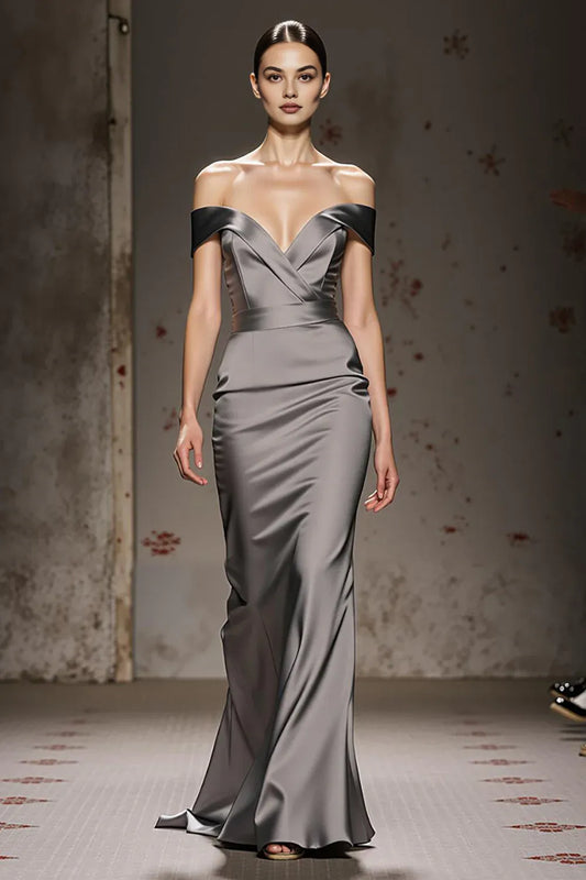 Alluring Mermaid/Trumpet Off the Shoulder Sleeveless Satin Sweep/Brush Train Prom Dress