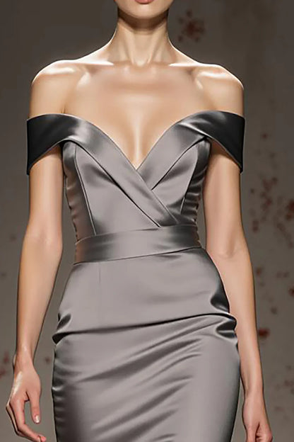 Alluring Mermaid/Trumpet Off the Shoulder Sleeveless Satin Sweep/Brush Train Prom Dress