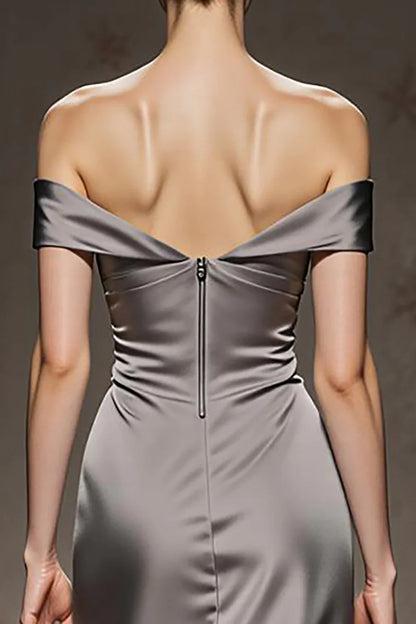 Alluring Mermaid/Trumpet Off the Shoulder Sleeveless Satin Sweep/Brush Train Prom Dress