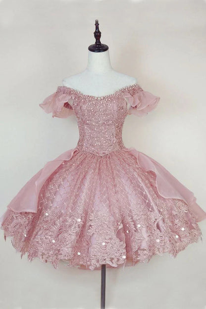 Dresses Formal Princess Pink Lace Applique Short Homecoming Dress Stores With Prom Dresses