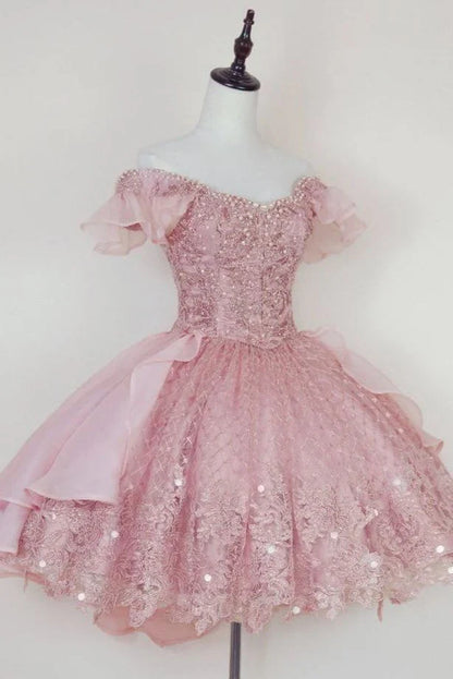 Dresses Formal Princess Pink Lace Applique Short Homecoming Dress Stores With Prom Dresses