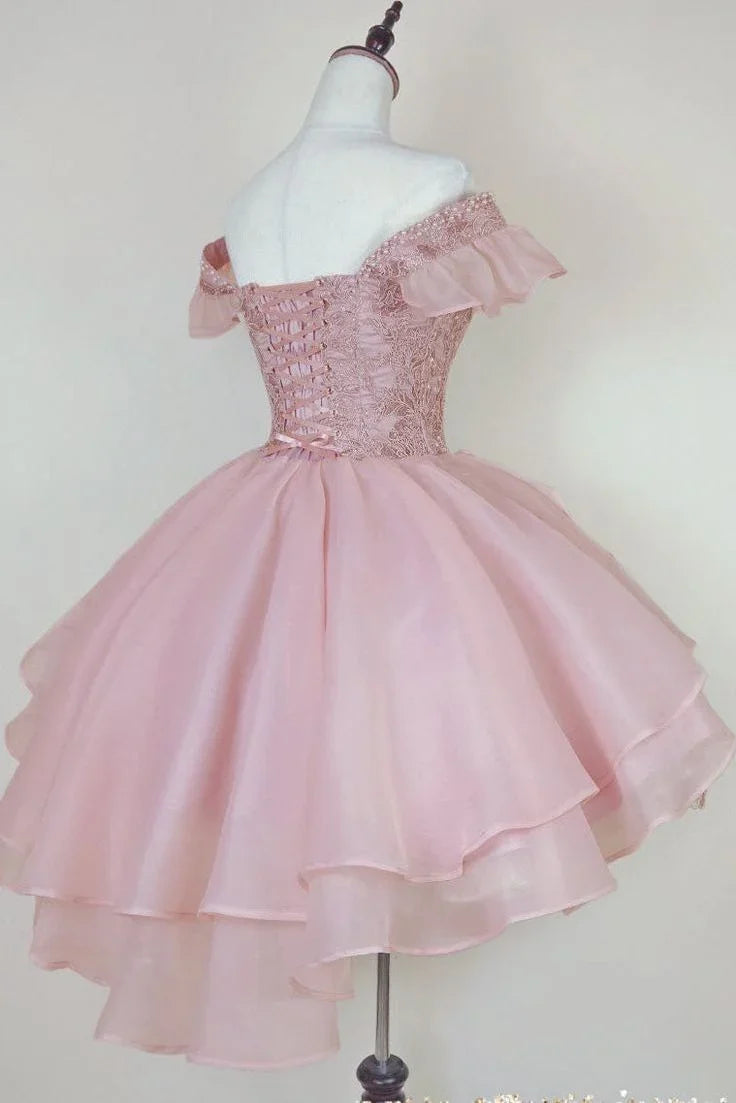 Dresses Formal Princess Pink Lace Applique Short Homecoming Dress Stores With Prom Dresses