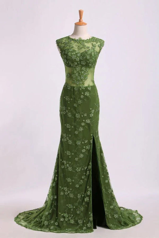Formal Women's Dresses Green Backless Appliques Beading Formal Prom Party Dress Prom Dress Stores