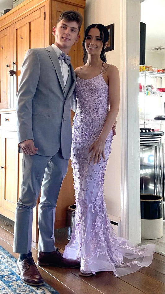 Formal Women's Dresses Lilac Mermaid Tulle Appliques Long Prom Dress Formal Party Dress Prom Clothing