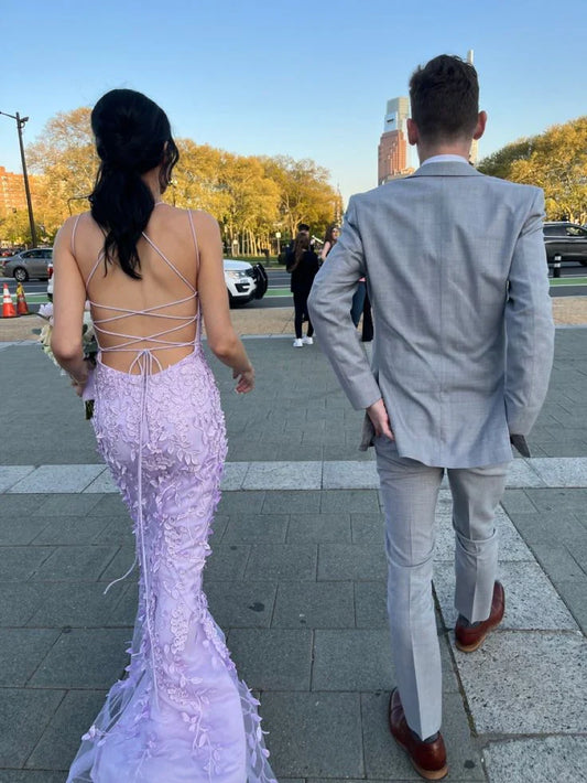 Formal Women's Dresses Lilac Mermaid Tulle Appliques Long Prom Dress Formal Party Dress Prom Clothing