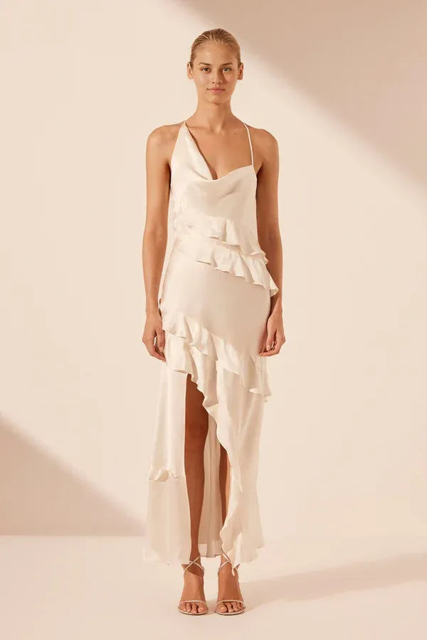 Formal Wear Dresses Asymmetrical Ruffle Maxi Dress Ivory Wedding Dress Prom Dress Shops