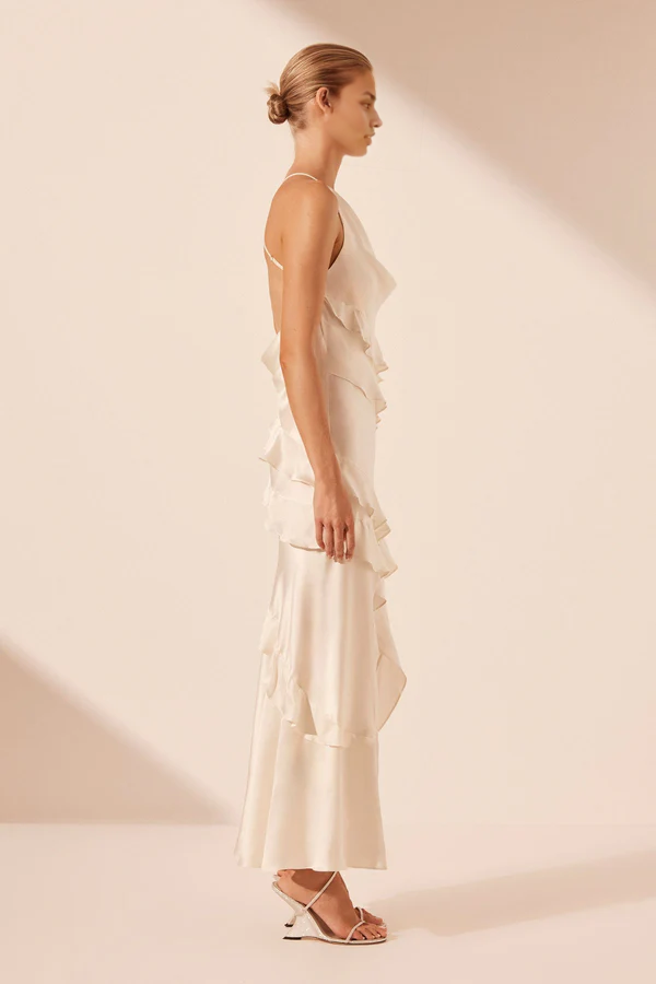 Formal Wear Dresses Asymmetrical Ruffle Maxi Dress Ivory Wedding Dress Prom Dress Shops