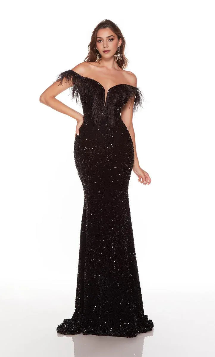 Dress Vintage Off the Shoulder Party Dress Evening Dress Sweep/Brush Train Sleeveless Feather Prom Dress