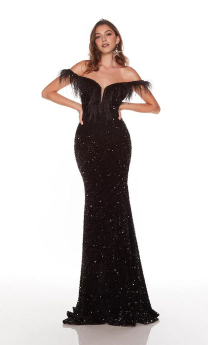 Dress Vintage Off the Shoulder Party Dress Evening Dress Sweep/Brush Train Sleeveless Feather Prom Dress