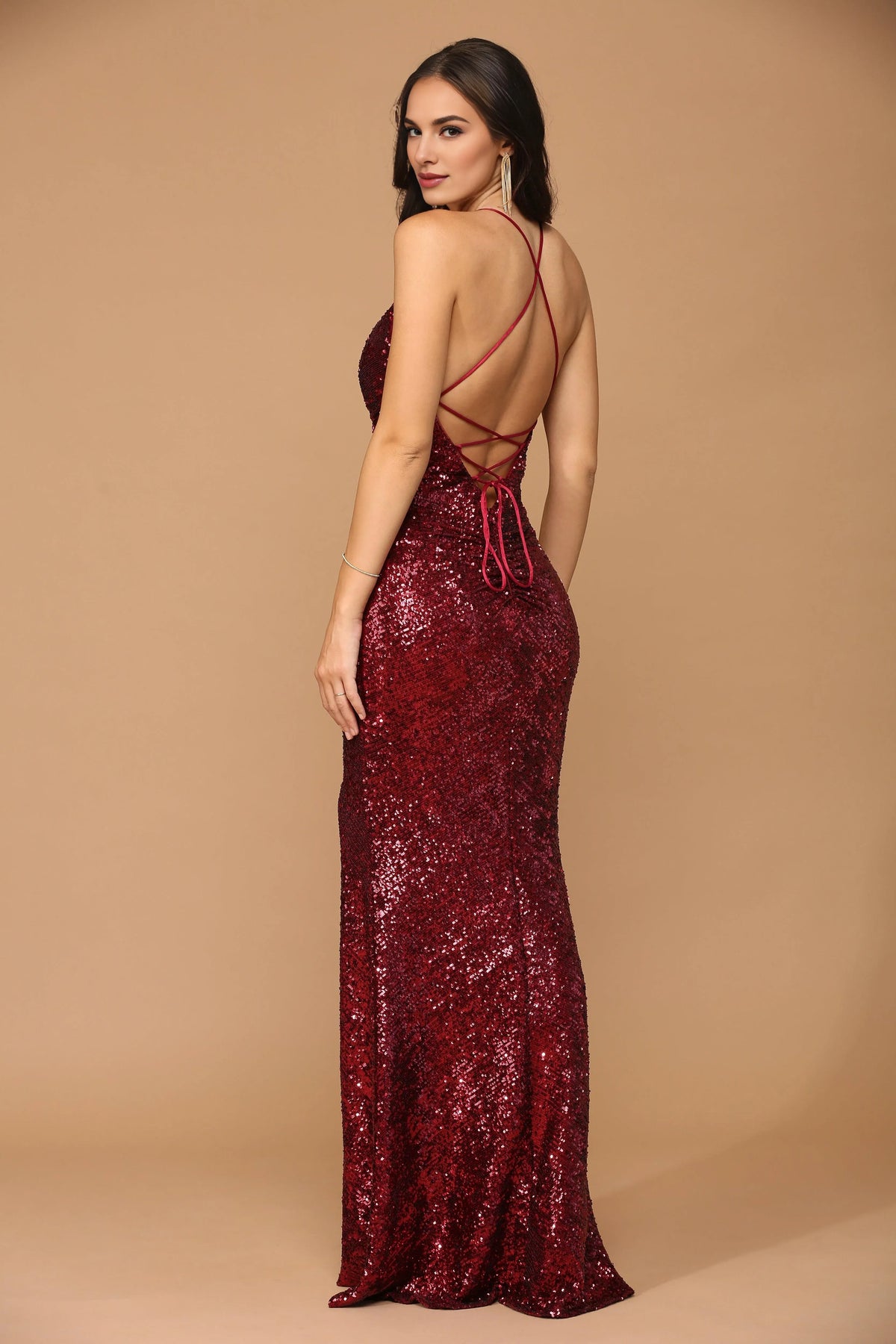 Dress Long Spaghetti Strap Formal Evening Prom Gown Backless V Neck Floor-Length Bridesmaid Dress
