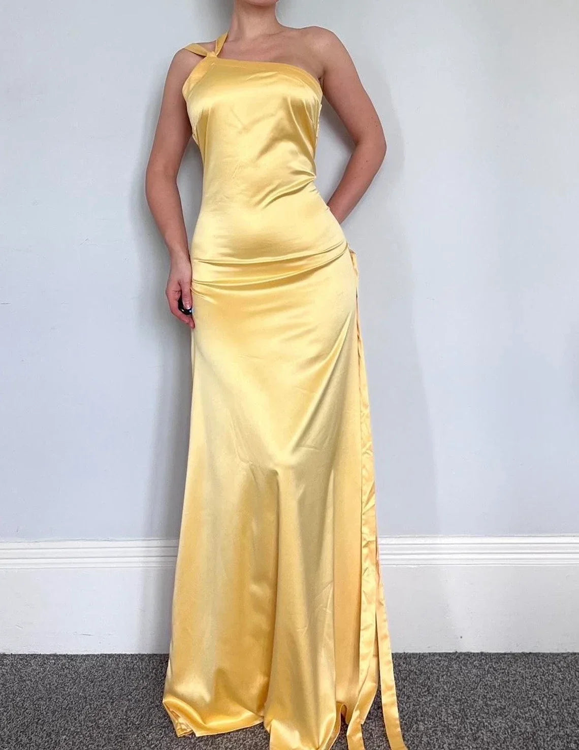 Backless Mermaid Simple Floor Length Sleeveless Yellow Bridesmaid Prom Dress