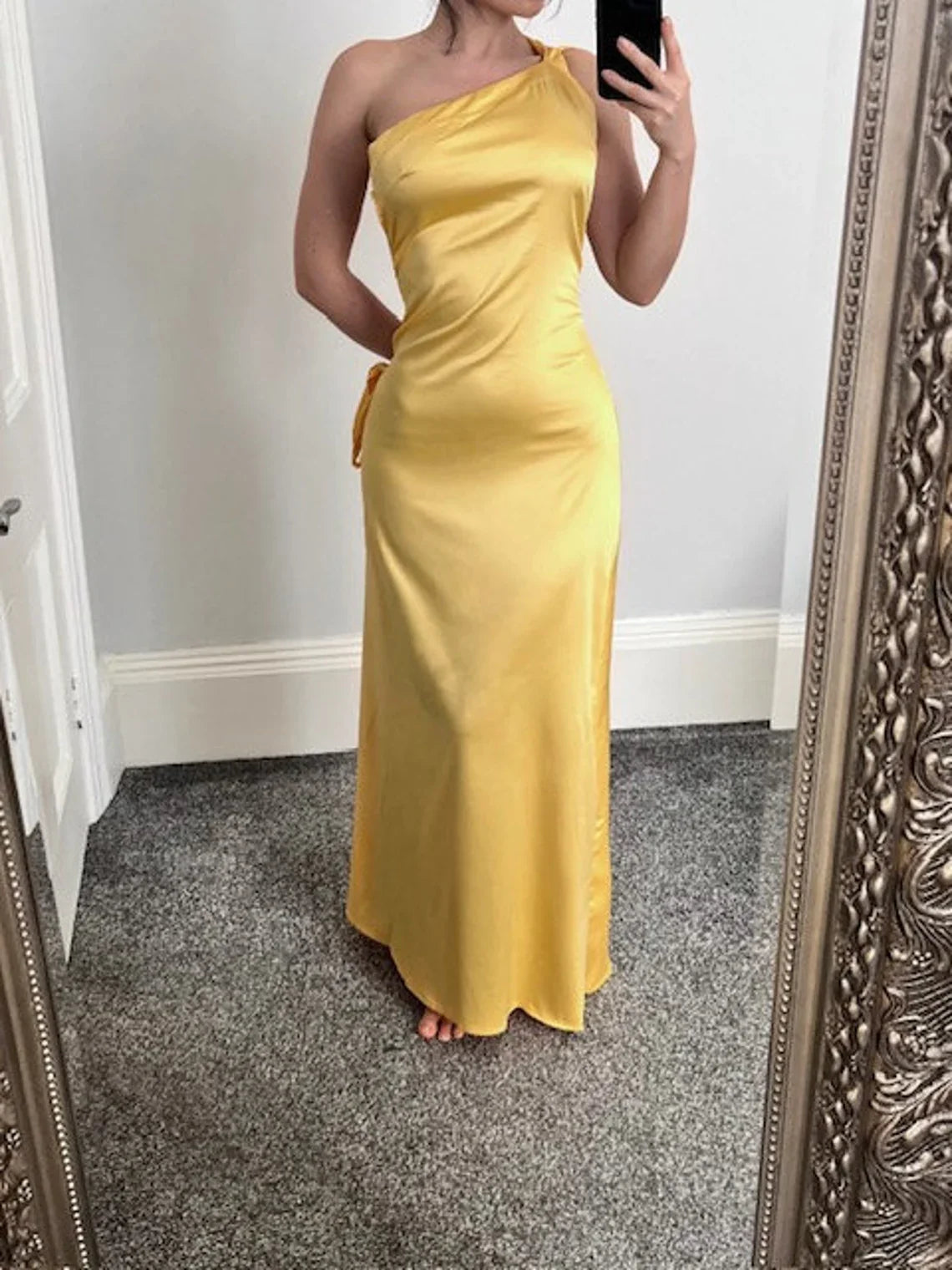 Backless Mermaid Simple Floor Length Sleeveless Yellow Bridesmaid Prom Dress