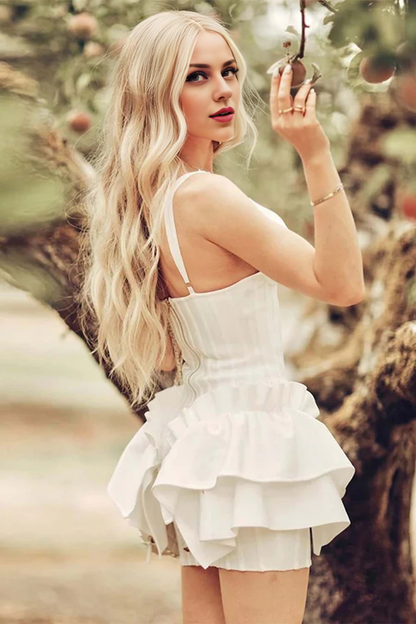 Backless Off-the-Shoulder V Neck Ruffle White Short Homecoming Dress