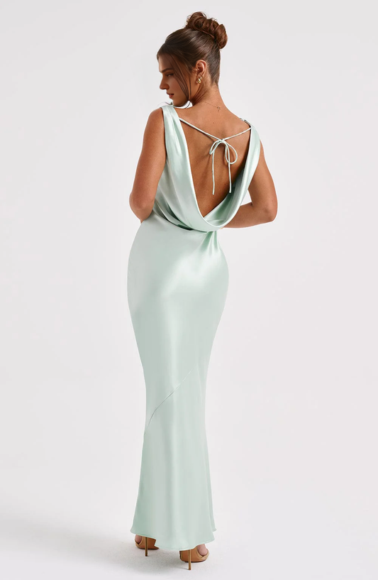 Backless Satin Prom Dresses Boat Neck Bridesmaid Dress For Wedding Mermaid Sleeveless Formal Party Gowns Maxi Dress