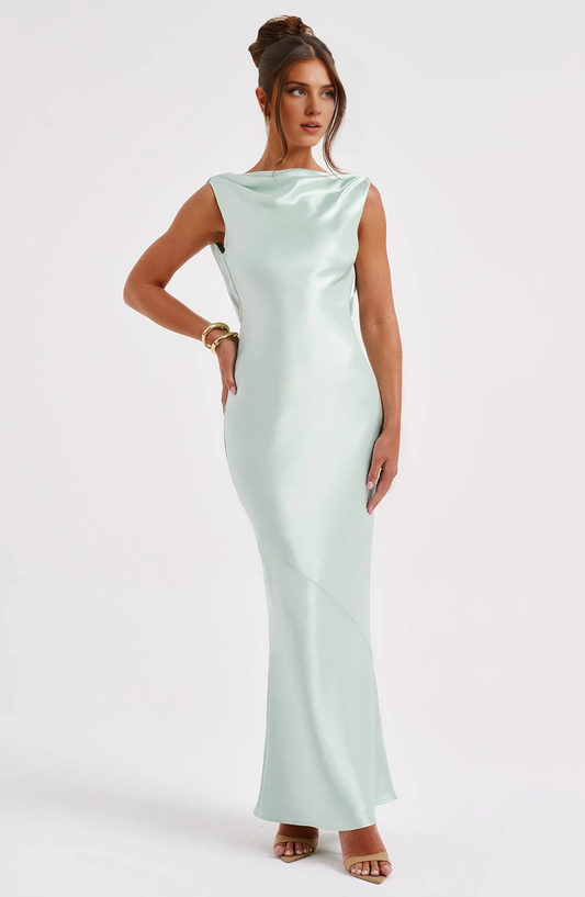 Backless Satin Prom Dresses Boat Neck Bridesmaid Dress For Wedding Mermaid Sleeveless Formal Party Gowns Maxi Dress