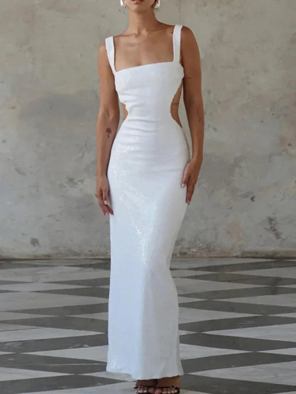 Backless Sexy Sequined Strap Square Neck Backless Prom Dress