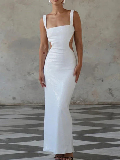 Backless Sexy Sequined Strap Square Neck Backless Prom Dress
