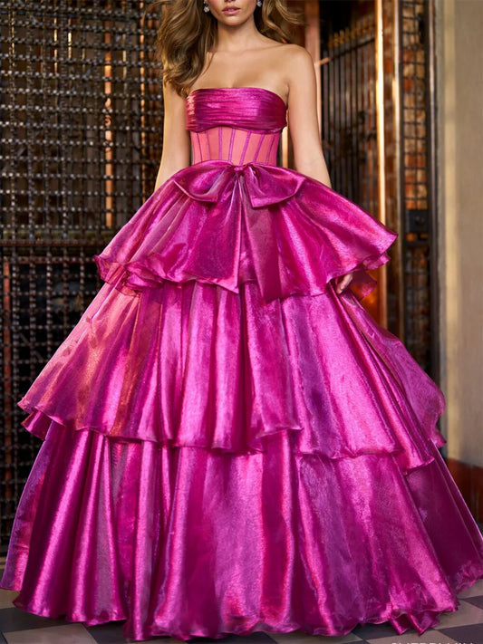 Prom Dresses Stores A-Line/Princess Ball Gown Strapless Floor-Length Evening Dresses with Ruffles Prom Dress Formal Women's Dresses