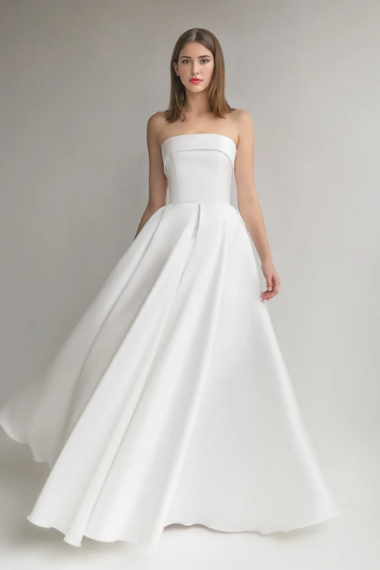 Ball Gown Wedding Dress A-line Silhouette Minimalist Dress Long Bridal Gown Off-the-shoulder Sleeveless Bride Dress