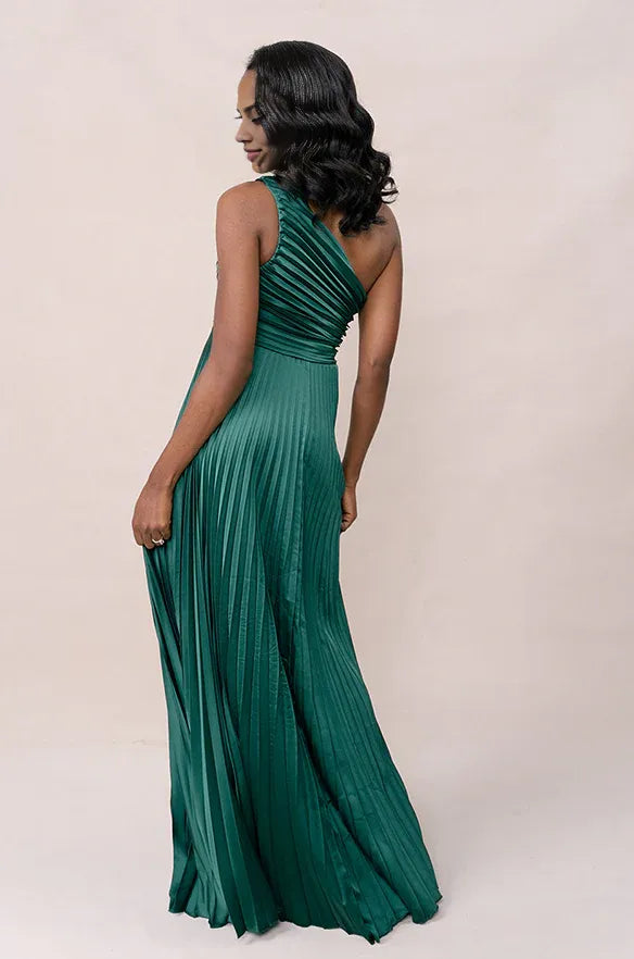 Bargain A-Line One Shoulder Sleeveless Satin Floor-Length Prom Dress