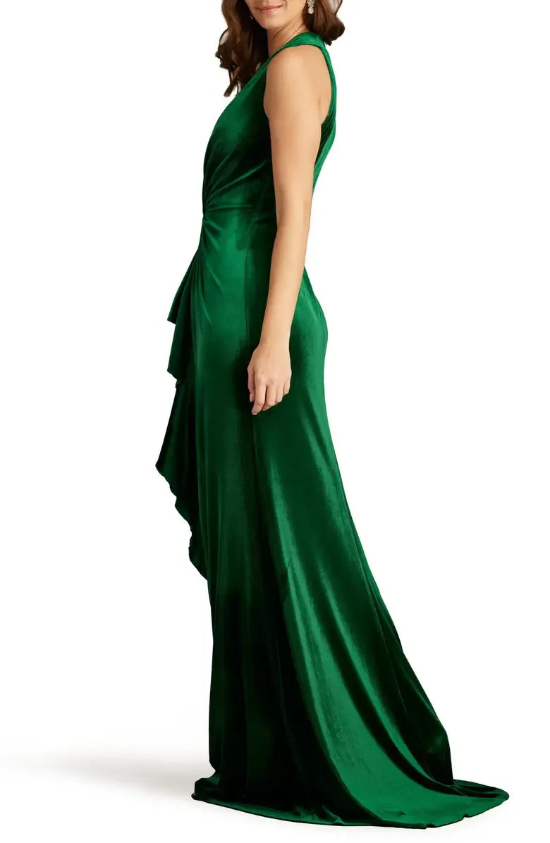 Bargain A-Line V Neck Sleeveless Velvet Floor-Length Prom Dress
