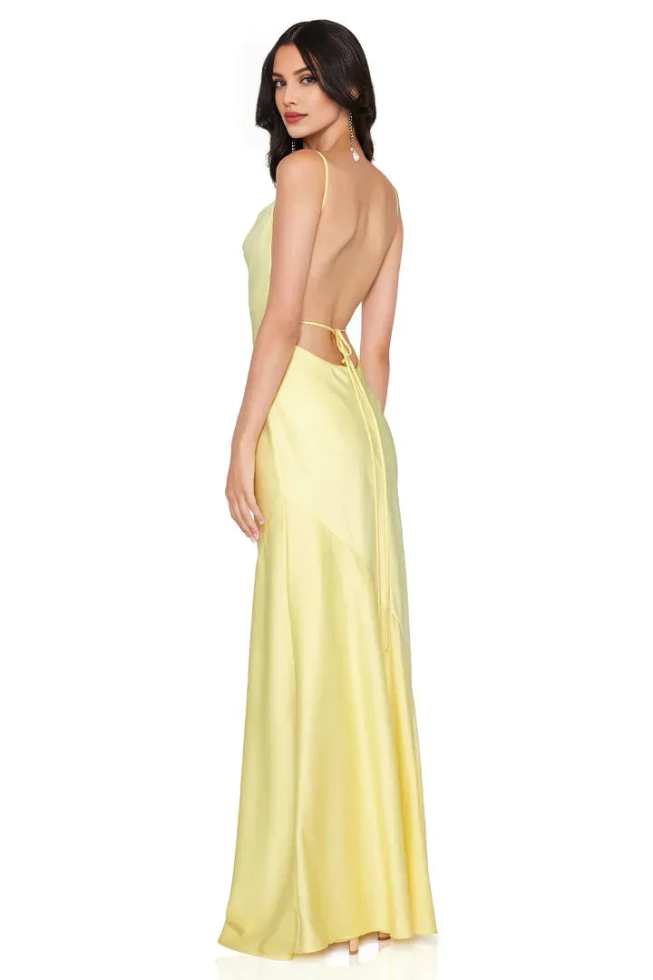 Bargain Fitted Cowl Neck Sleeveless Satin Floor-Length Prom Dress