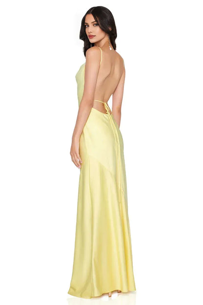 Bargain Fitted Cowl Neck Sleeveless Satin Floor-Length Prom Dress
