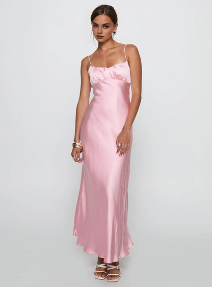 Bargain Fitted Spaghetti Straps Sleeveless Satin Floor-Length Prom Dress