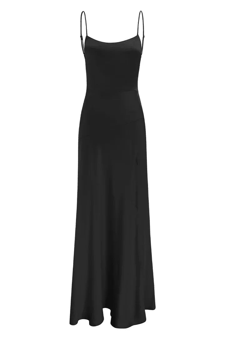 Bargain Fitted Spaghetti Straps Sleeveless Satin Floor-Length Prom Dress