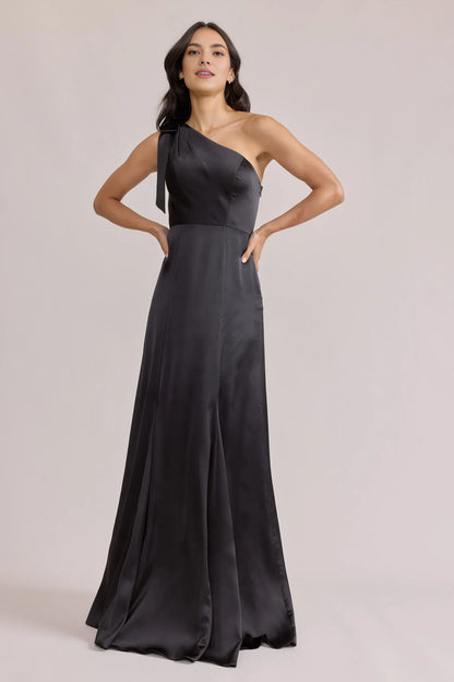 Bargain Fitted Trumpet One shoulder Neck Sleeveless Asymmetrical Back Sweep/Brush Train Prom Dress