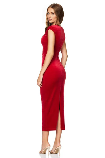 Bargain Fitted V Neck Cap Sleeve Zipper Up Tea-Length Prom Dress