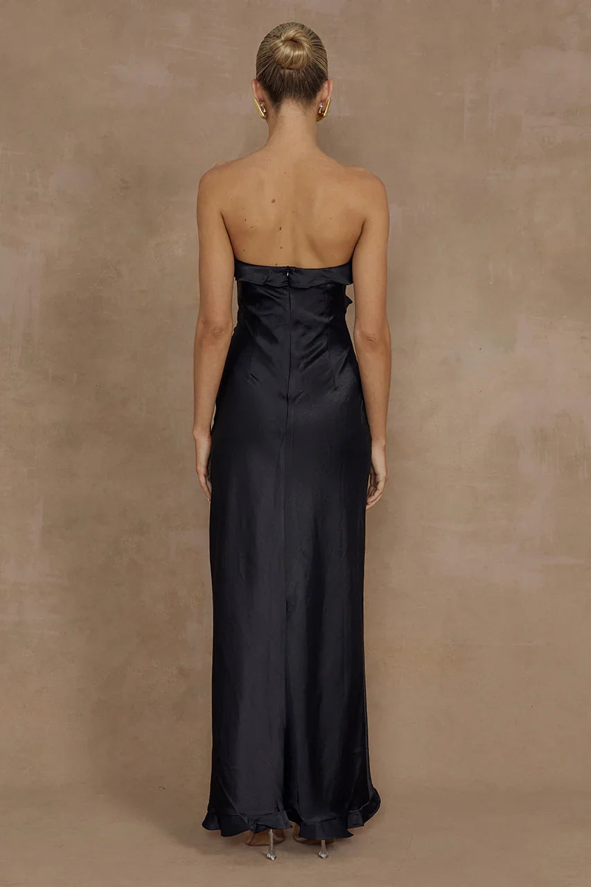 Bargain Sheath/Column Strapless Sleeveless Split Satin Ankle-Length Prom Dress