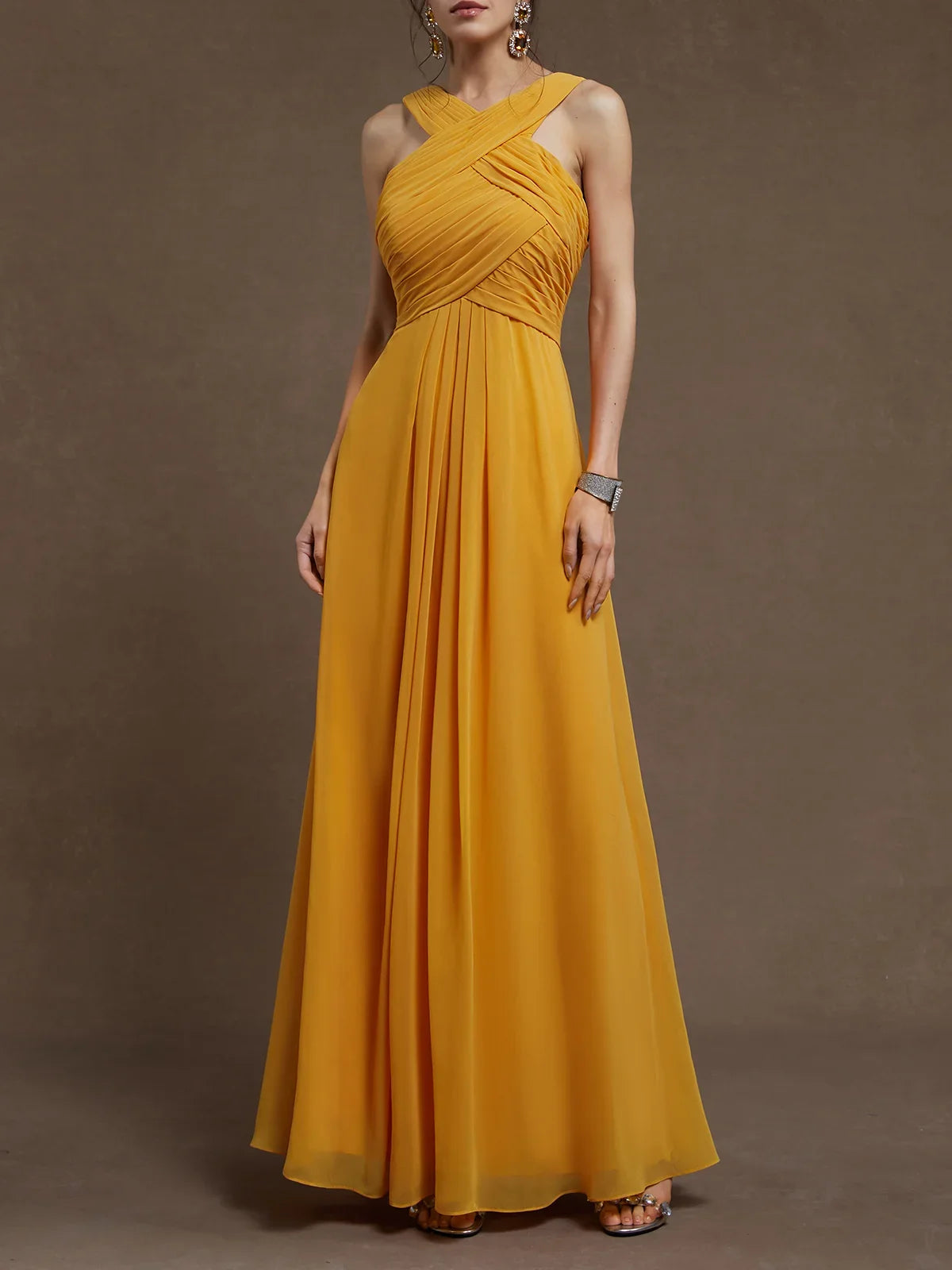 Beautiful A-Line Cross Neck Sleeveless Zipper Up Floor-Length Prom Dress