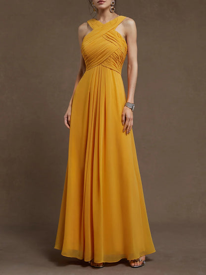 Beautiful A-Line Cross Neck Sleeveless Zipper Up Floor-Length Prom Dress