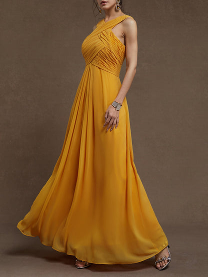 Beautiful A-Line Cross Neck Sleeveless Zipper Up Floor-Length Prom Dress